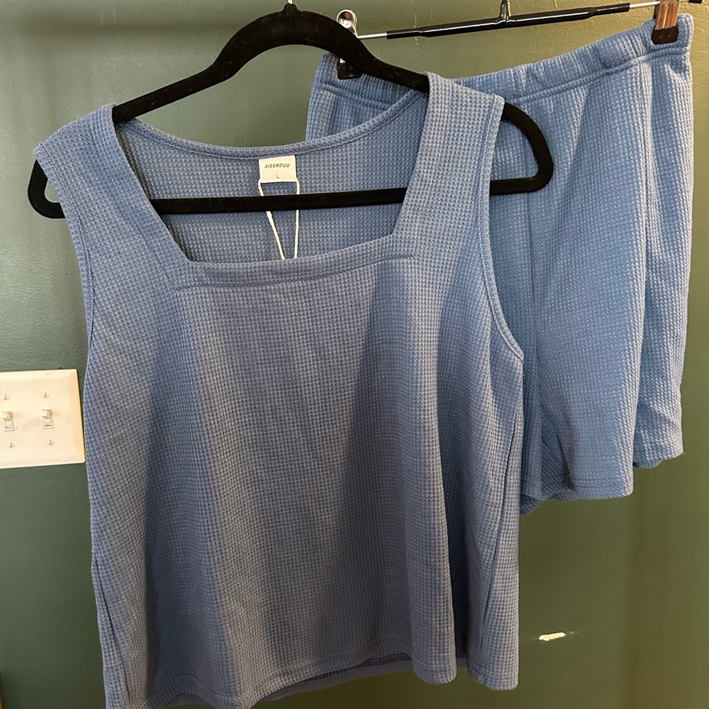 Blue/gray waffle knit set